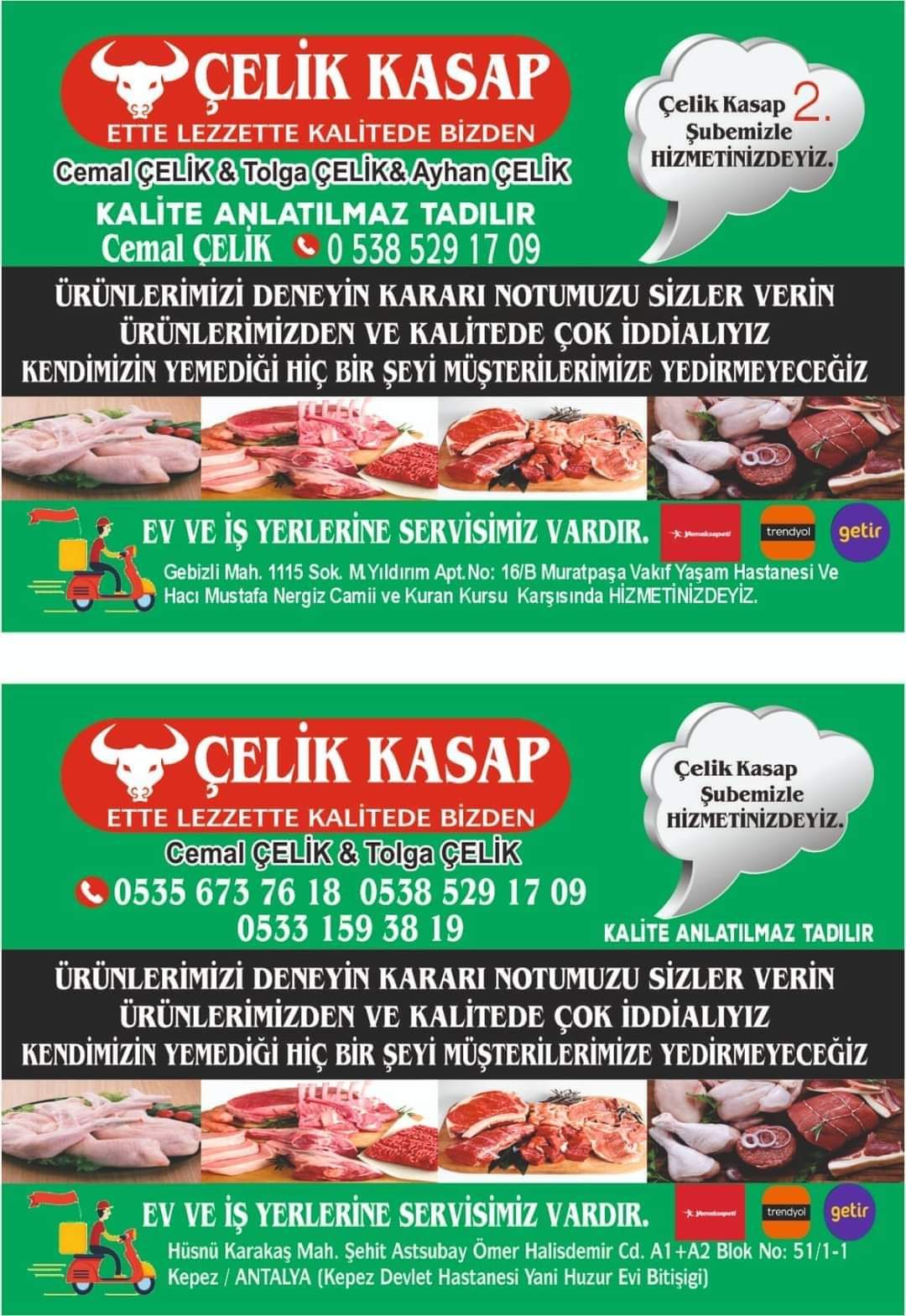 ÇELİK KASAP2  0538 529 17 09 MURATPAŞADA KASAP