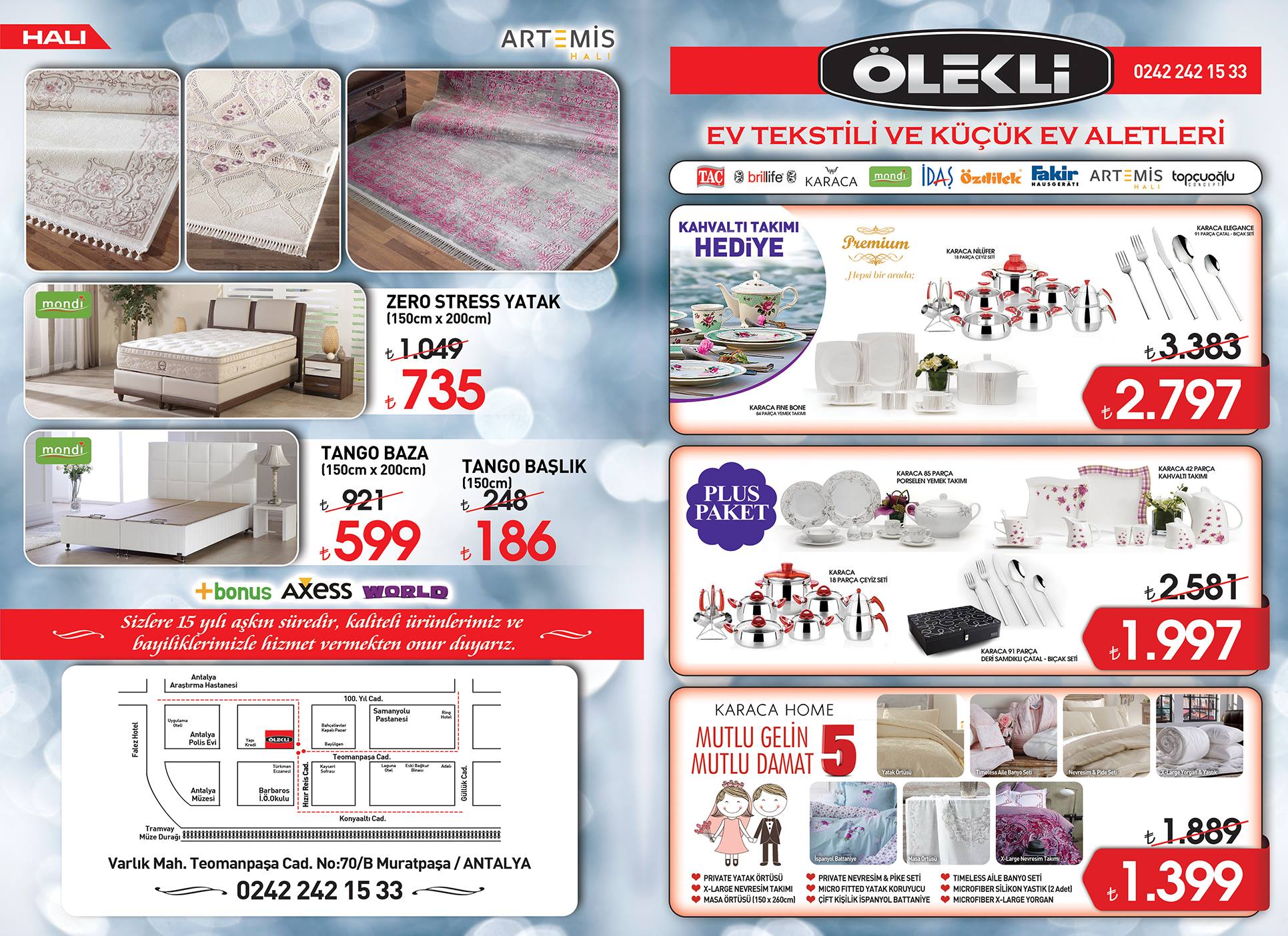 ÖLEKLİ TİCARET 0242 242 15 33 MURATPAŞADA ÇEYİZLİK EŞYA